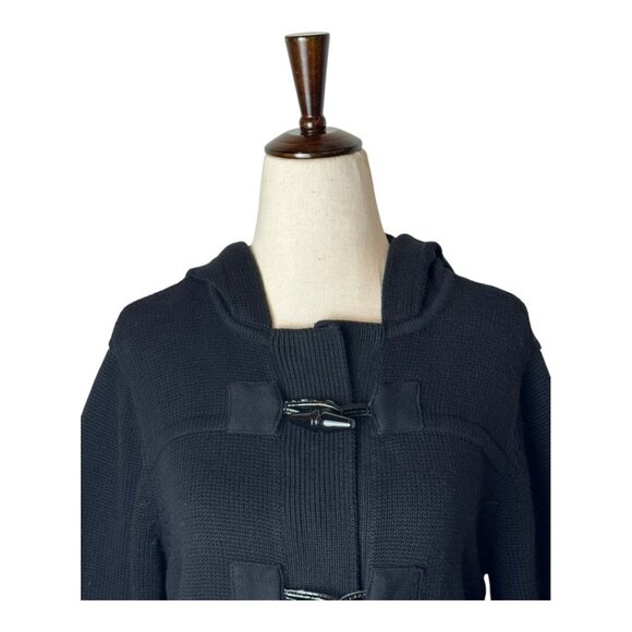 Lauren Ralph Lauren Sweater Women Medium Black Hooded Toggle Button Cardigan - Picture 4 of 9